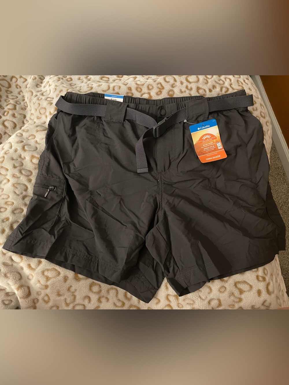 Columbia Women’s Dark Gray Omni-Shade Hiking Shorts with Integrated Belt
